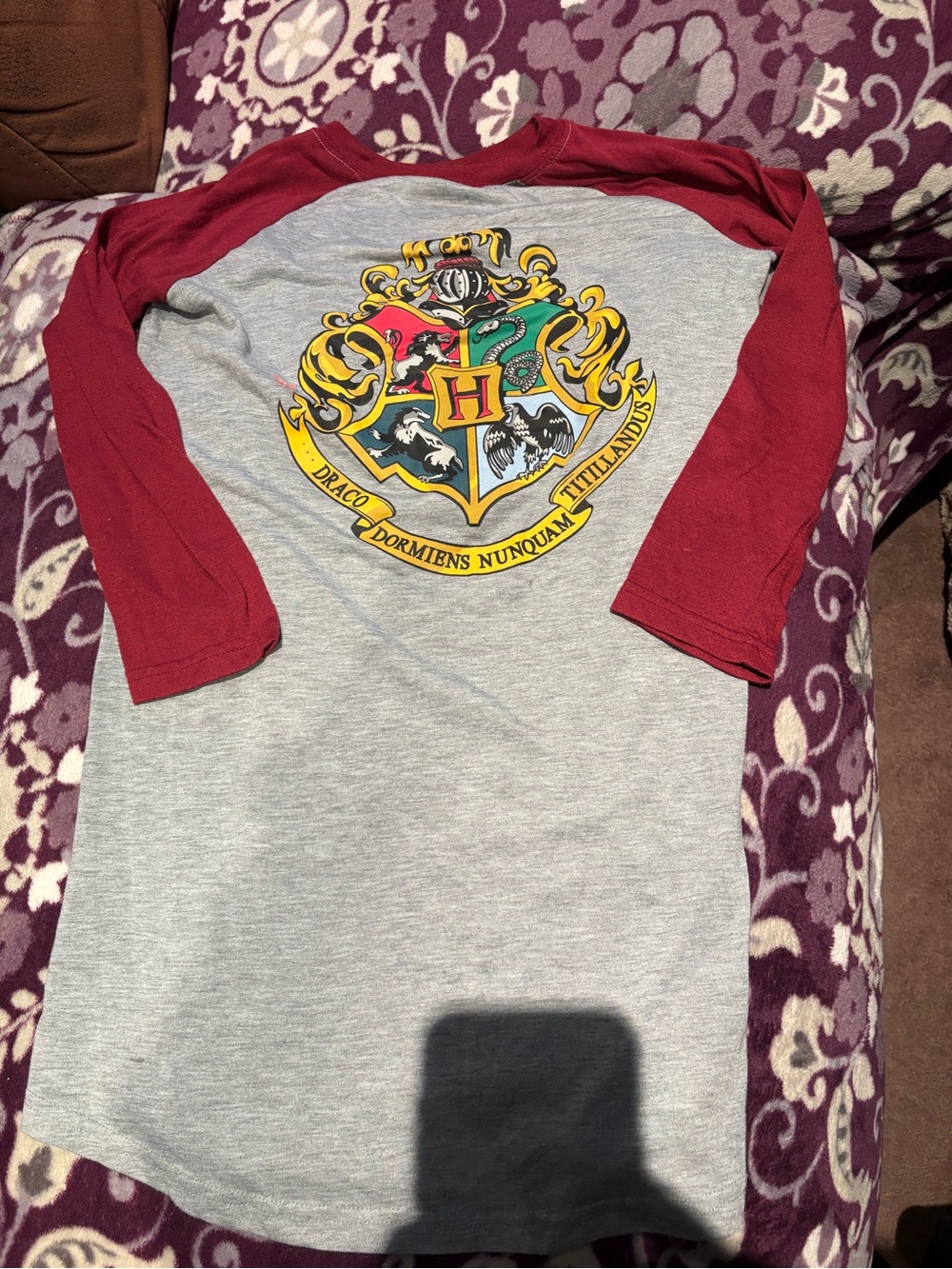 Harry Potter Kids' Raglan Long Sleeve Tee in Maroon and Gray